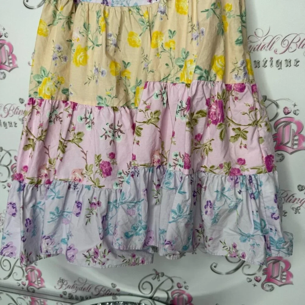 Love shack fancy dress tiered pastel floral ruffle frilly tie up straps cute - Picture 4 of 7